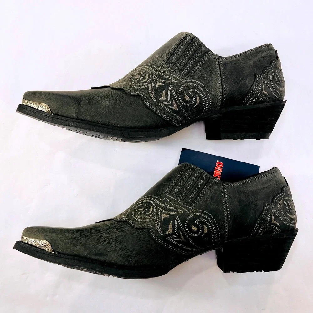 NEW Durango Crush Ankle Boots Womens 8.5 Gray Leather Western Metal Toe Bootie‎